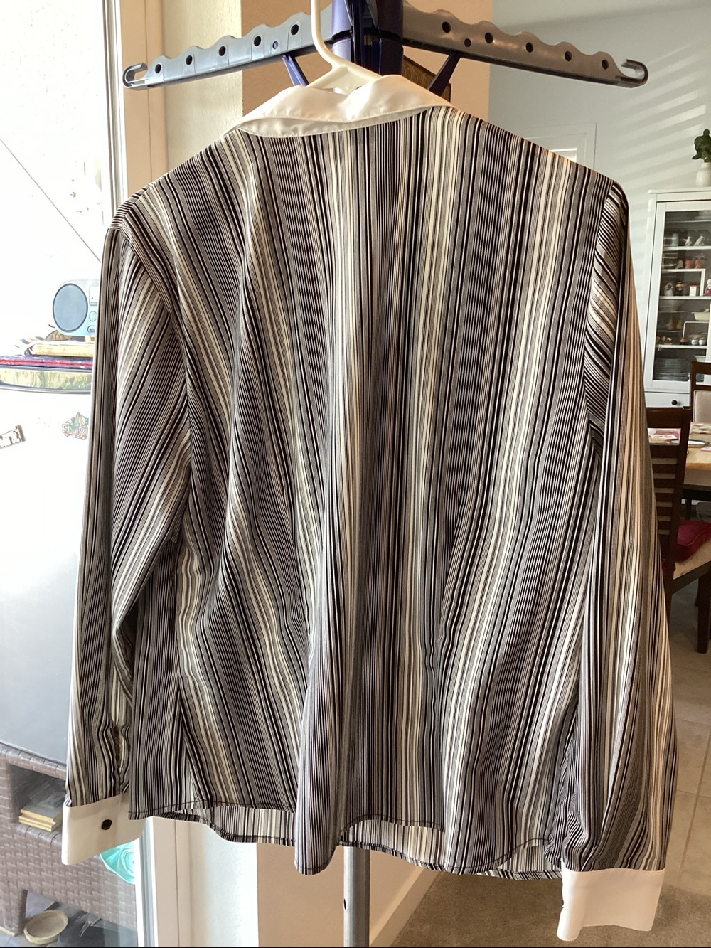 Notations Black and White Vertical Stripe Button-Front Blouse - Picture 2 of 3